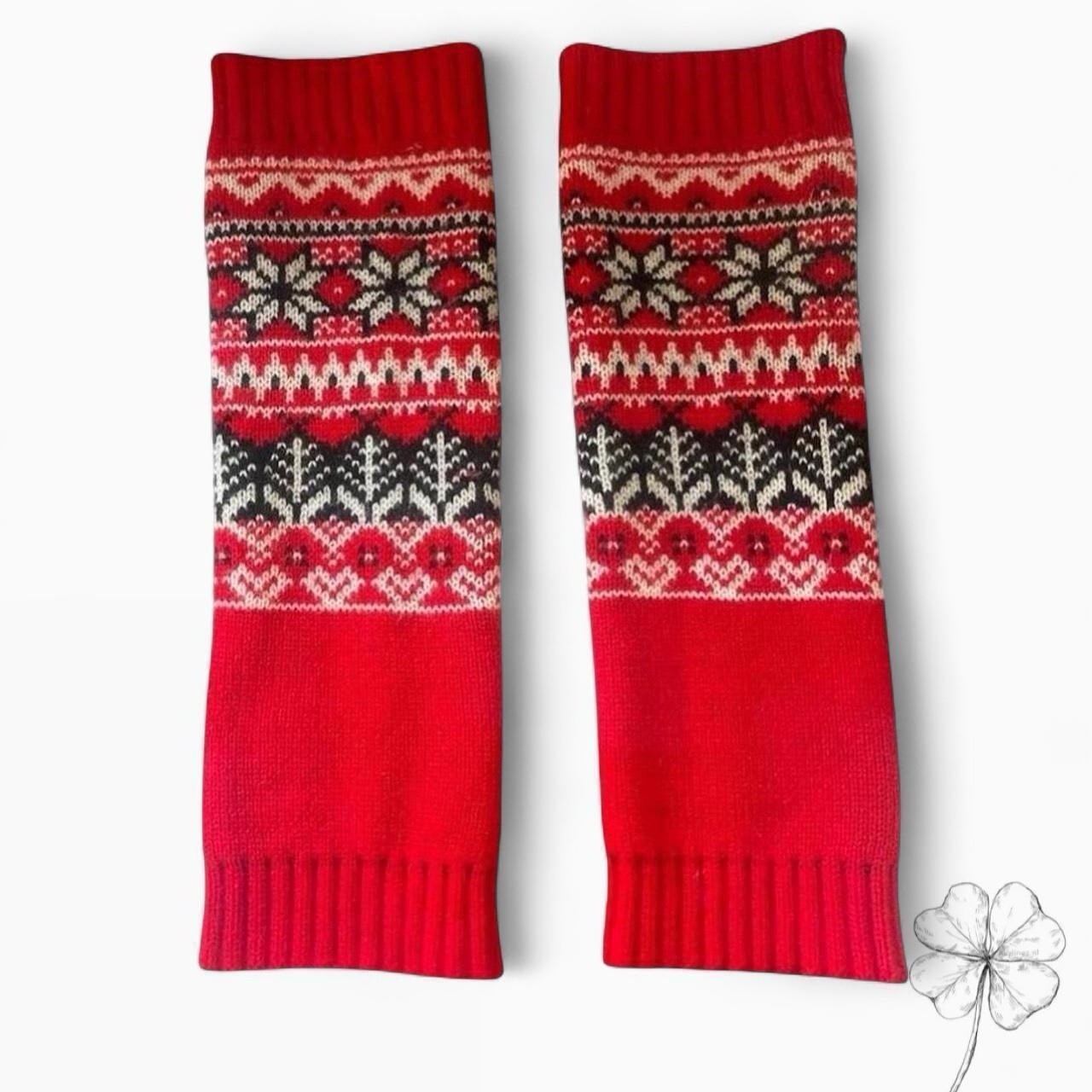 Red and Black Acrylic Knitted Leg Warmers for Women One Size Geometric Snowflake