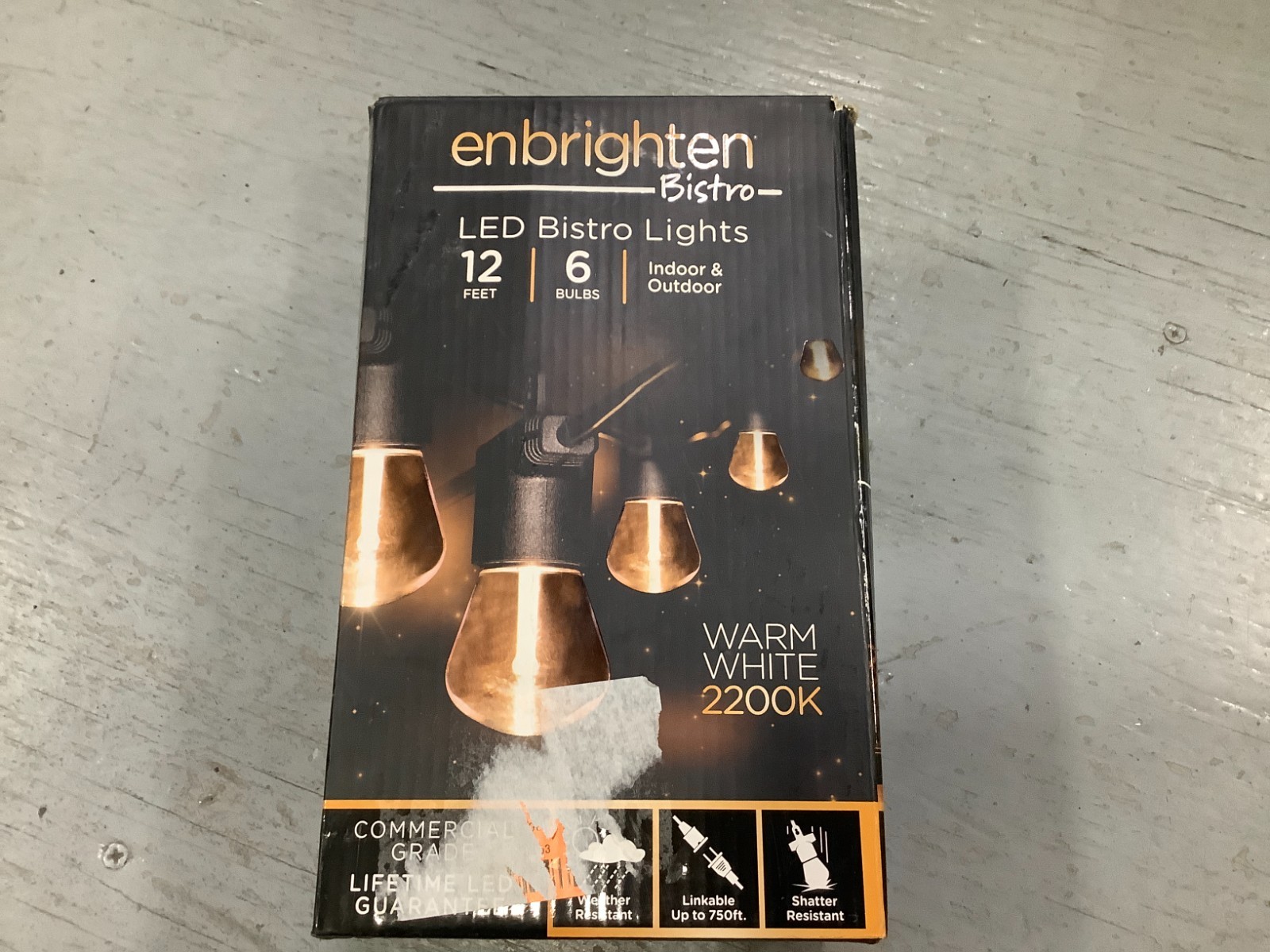 New Enbrighten Bistro WARM WHITE LED Lights 12 feet 6 bulbs Indoor / Outdoor
