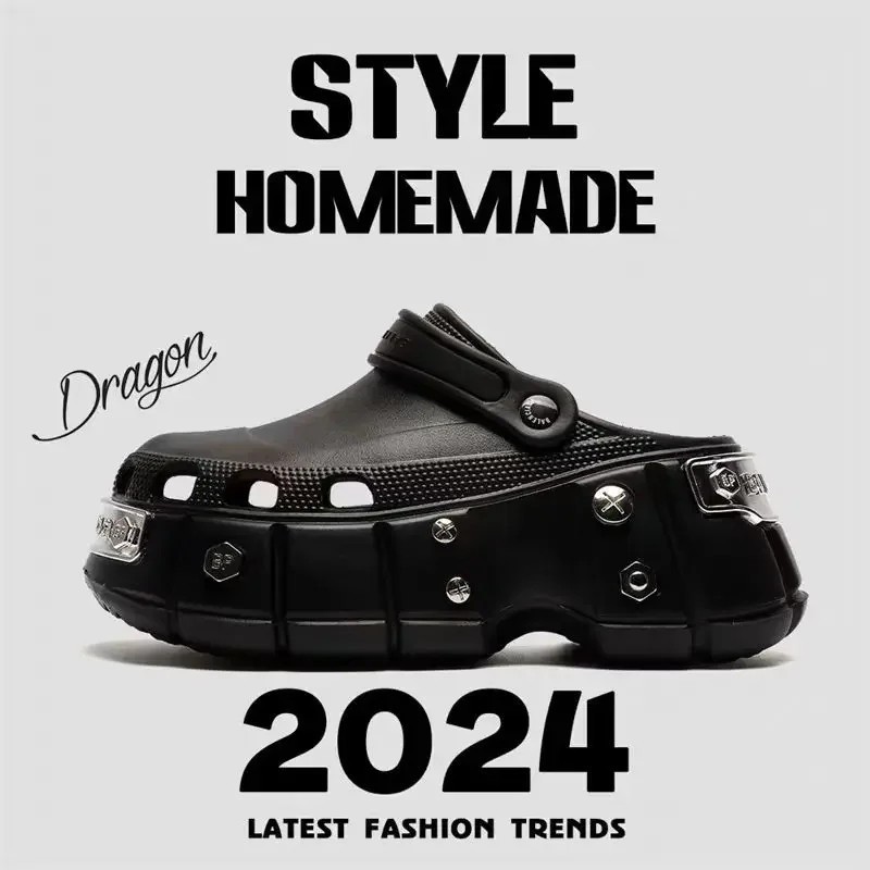 Men's Summer Thick Bottom Sandals Anti-Slip Black Beach Shoes Couple Slippers