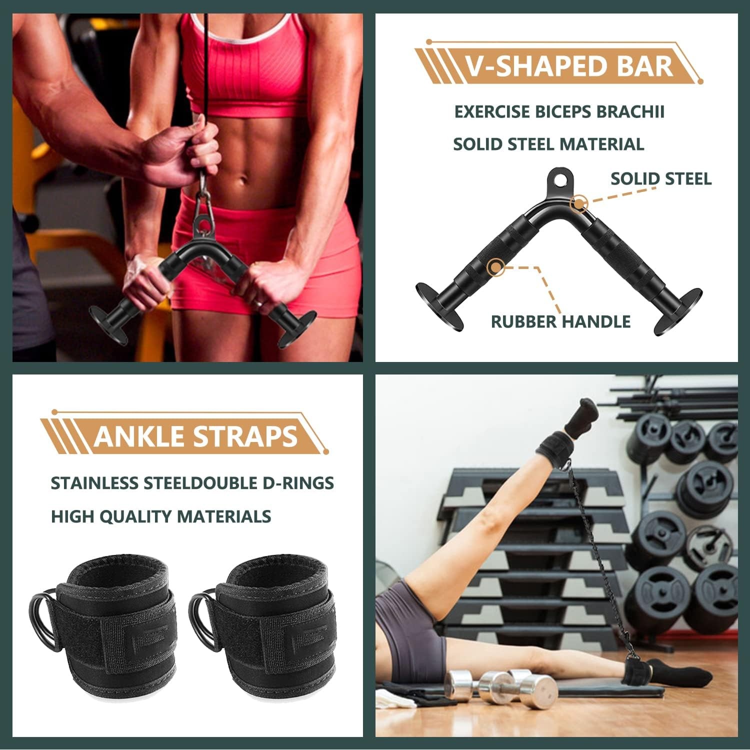 Solid Cable Machine Attachment, Cable Attachments for Gym, Gym Cable Attachments