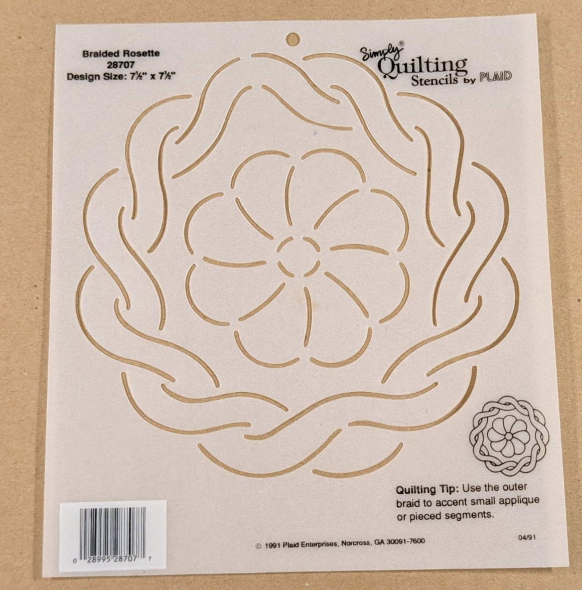Simply Quilting Stencils Braided Rosete Design Size 7 1/2" x 7 1/2"