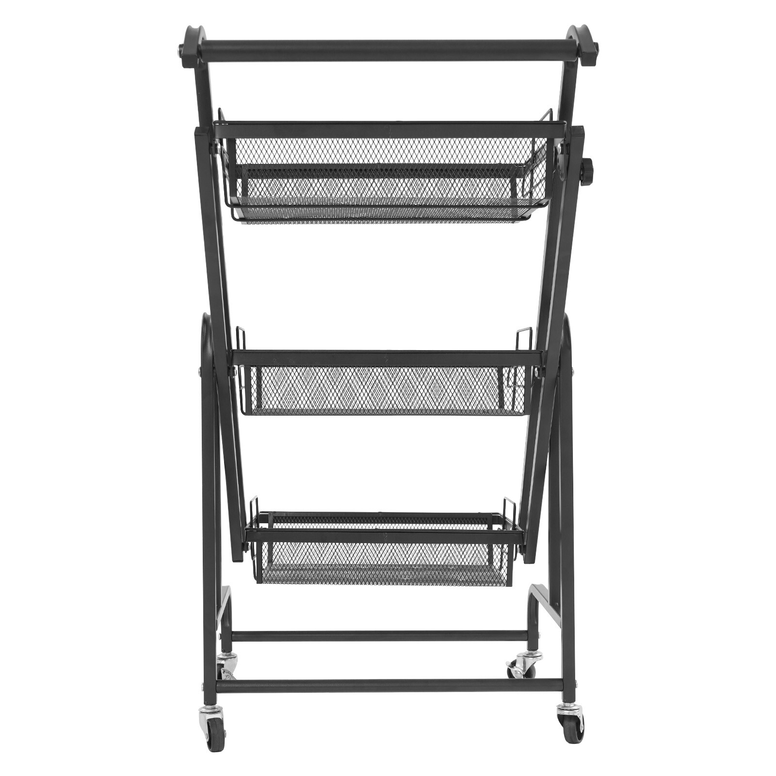 3-Tier Adjustable Metal Rolling Utility Cart, Multi-Functional Storage Cart