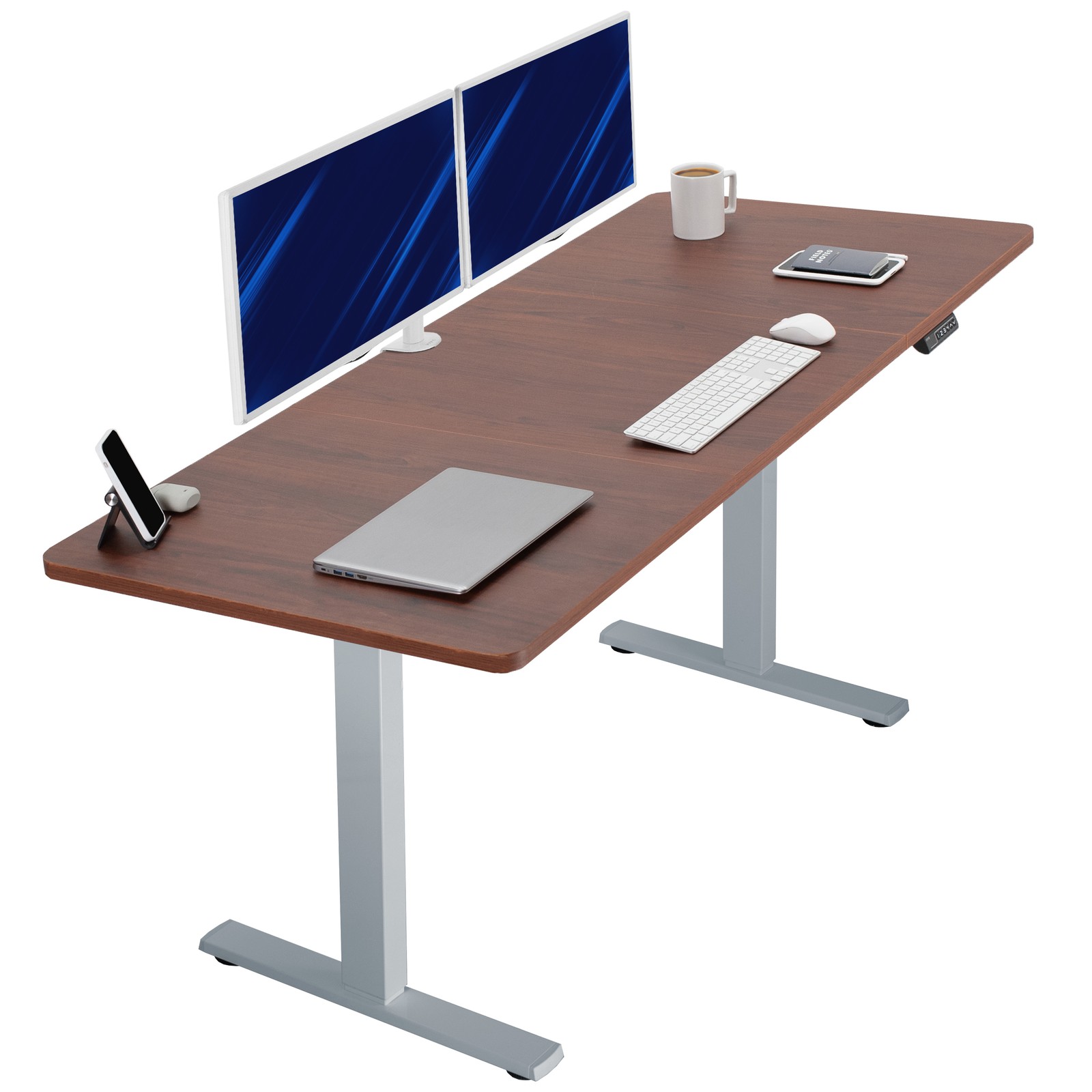 VIVO Electric 71” x 30” Stand Up Desk, Dark Walnut Table Top, Gray Frame