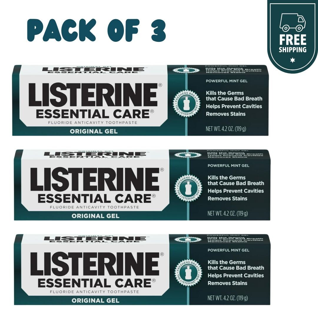 Listerine Essential Care Original Gel Fluoride Mint Toothpaste, 4.2 oz, 3 Pack