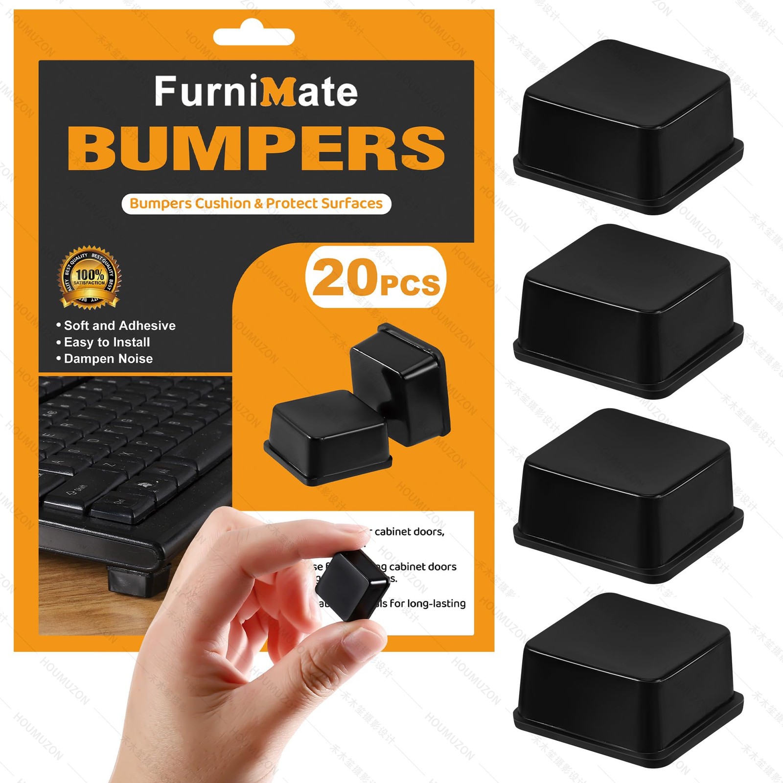 Rubber Feet for Electronics 20PCS Square - Black Black, Bumpers