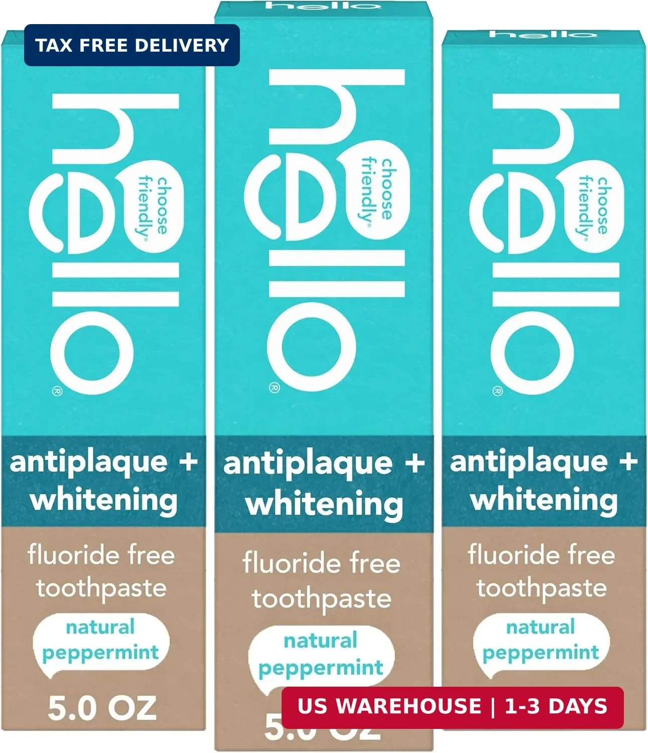 Hello Antiplaque and Whitening Fluoride Free Toothpaste, 5 Oz Tube, Whitening To