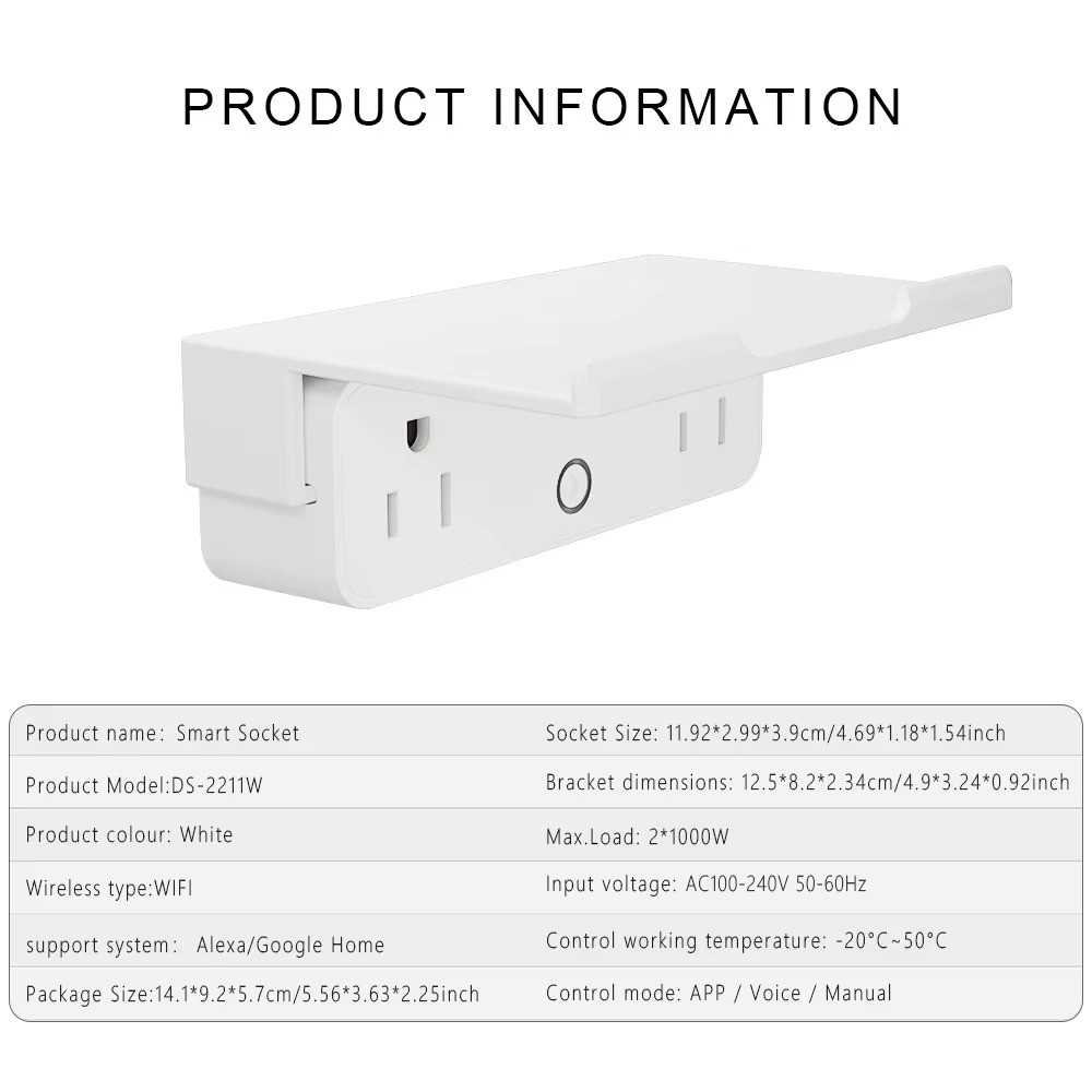 WiFi Smart Dual Outlet Plug Timer Remote Control Works with Alexa Google White