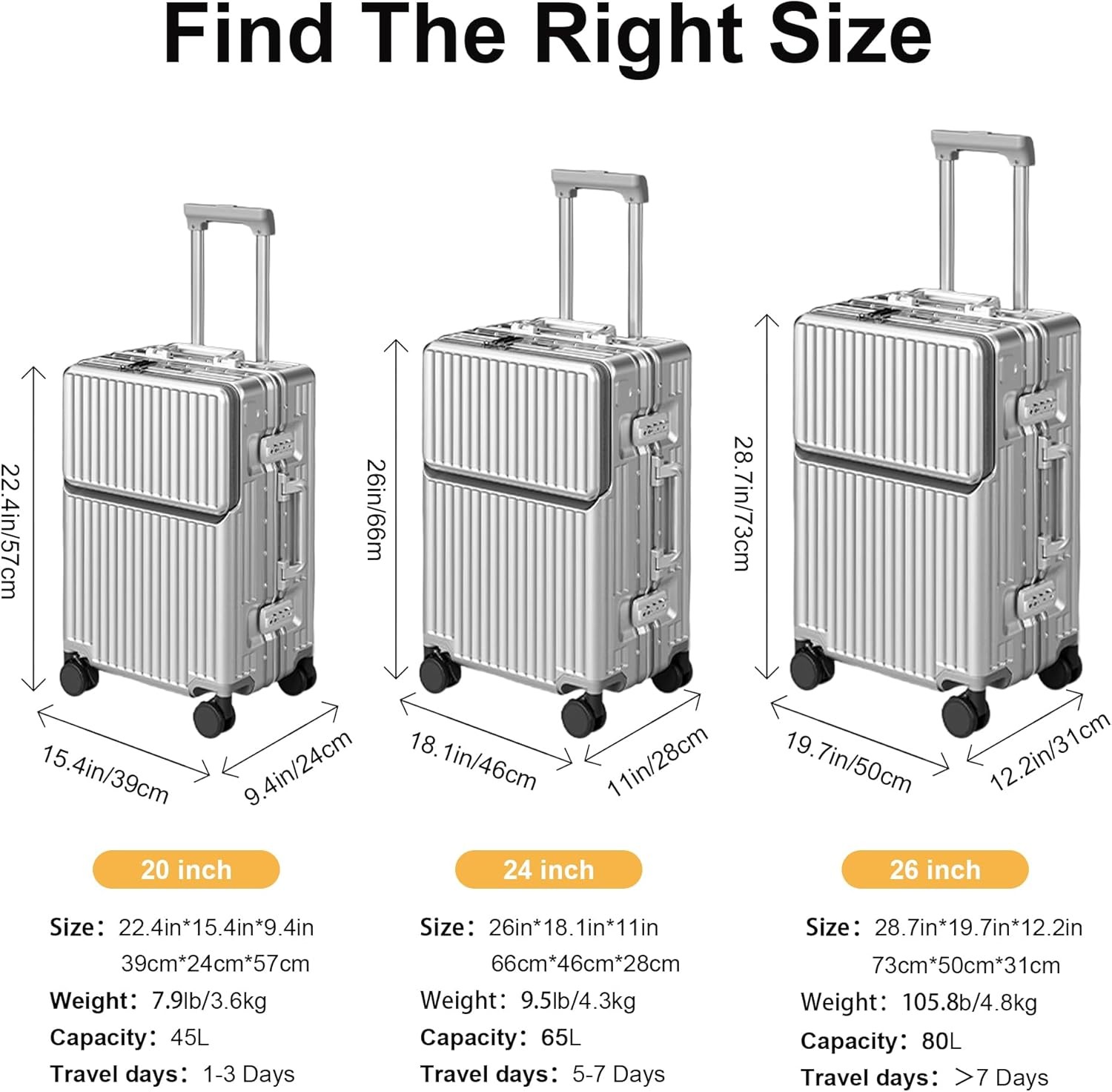 Zipperless Expandable Carry-On Luggage with Spinner Wheels - 22.4" Hardshell