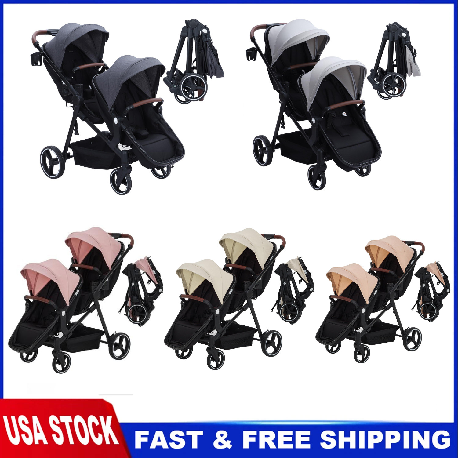 Double Stroller for Infant & Toddler, Reversible Tandem Stroller, One-Hand Fold