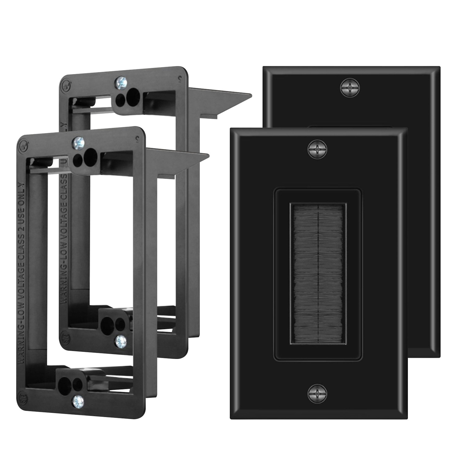 Brush Wall Plate with Mounting Bracket Kit (2 Pack) Single Gang Entry Access
