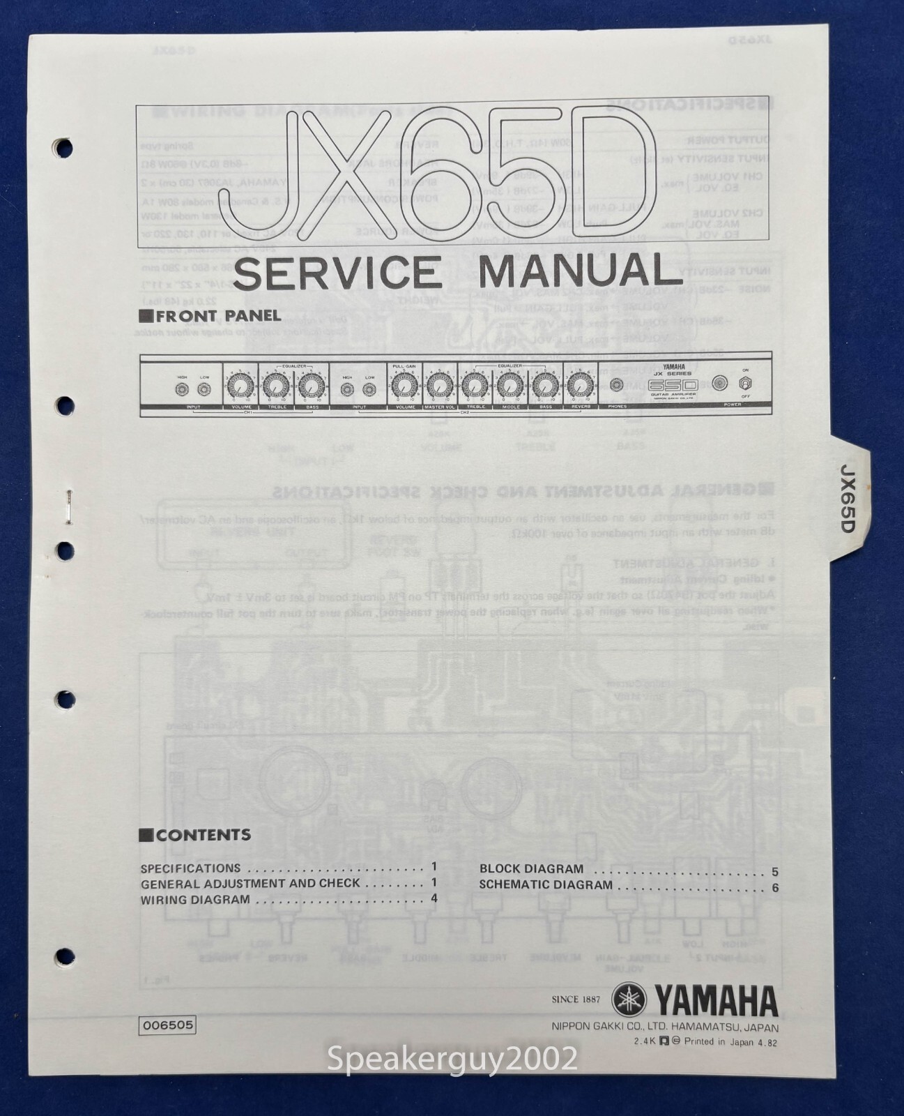 Original Yamaha JX65D Guitar Amplifier Service Manual