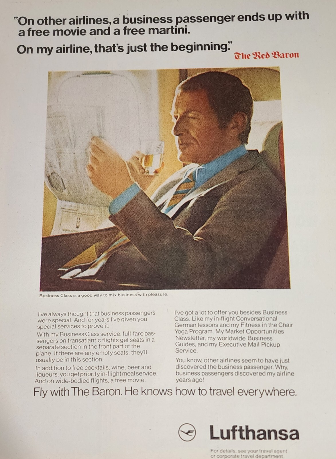 Lufthansa Airlines Picture Magazine Ad Vtg Aviation Window Seat Wall Art
