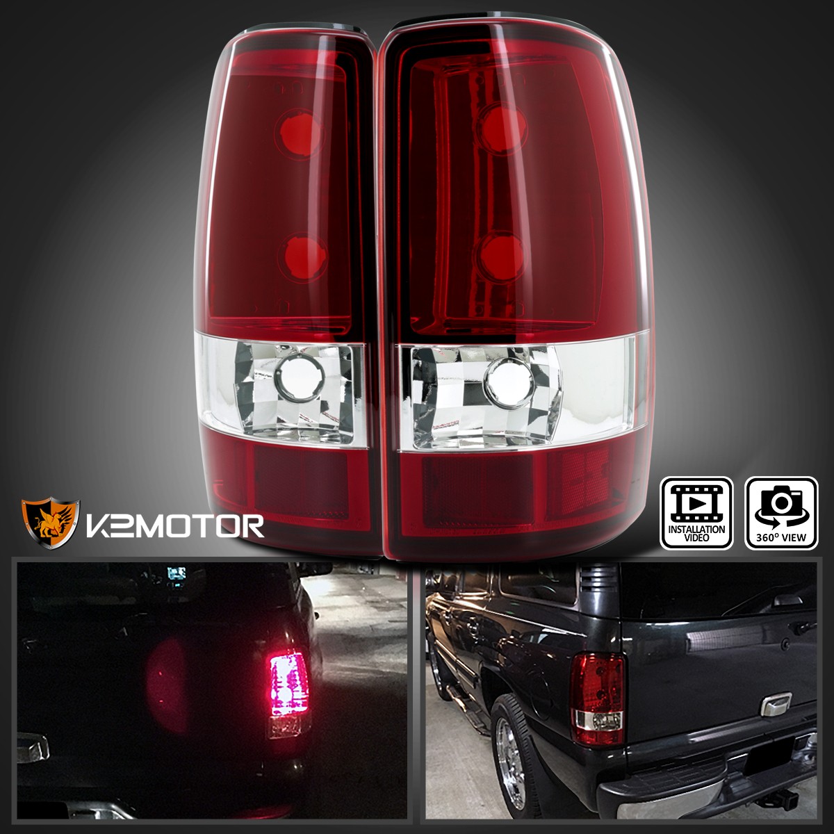 Fits 2000-2006 Chevy Suburban Tahoe GMC Yukon/Yukon XL Red/Clear Tail Lights