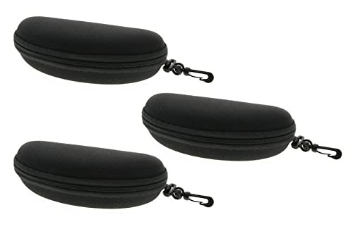 Sunglasses Soft Case Zipper Eyeglasses Case w/Hook & Belt One Size Black 3 Pcs