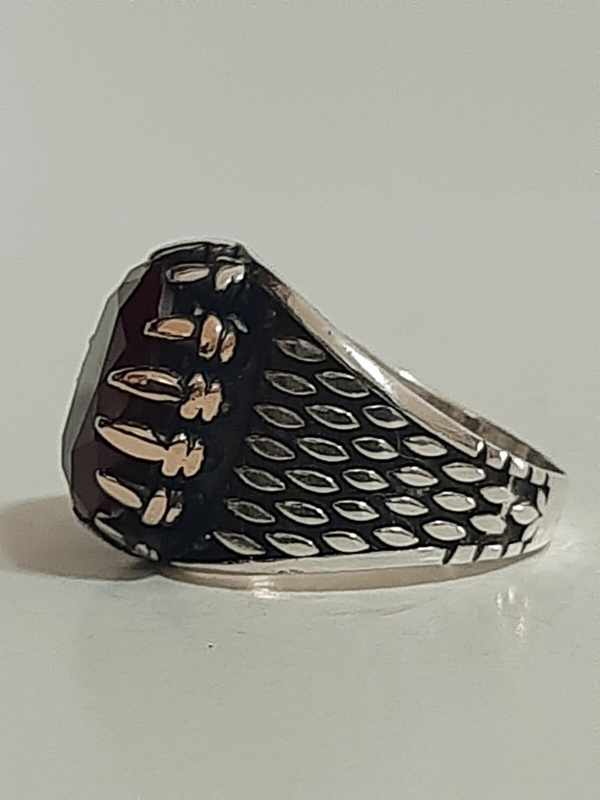 Anello Uomo Argento 925 solitario spinello color rubino Ring Man Sterling $