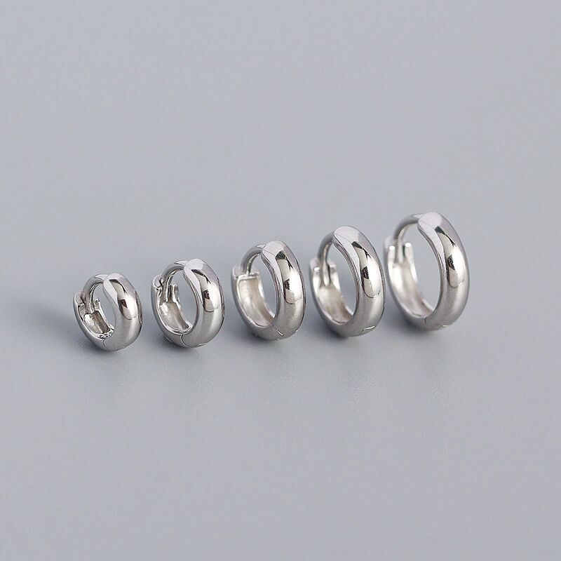 5-9mm Real s925 Sterling Silver Solid Classic Thick Hoop Huggie Clip Earring