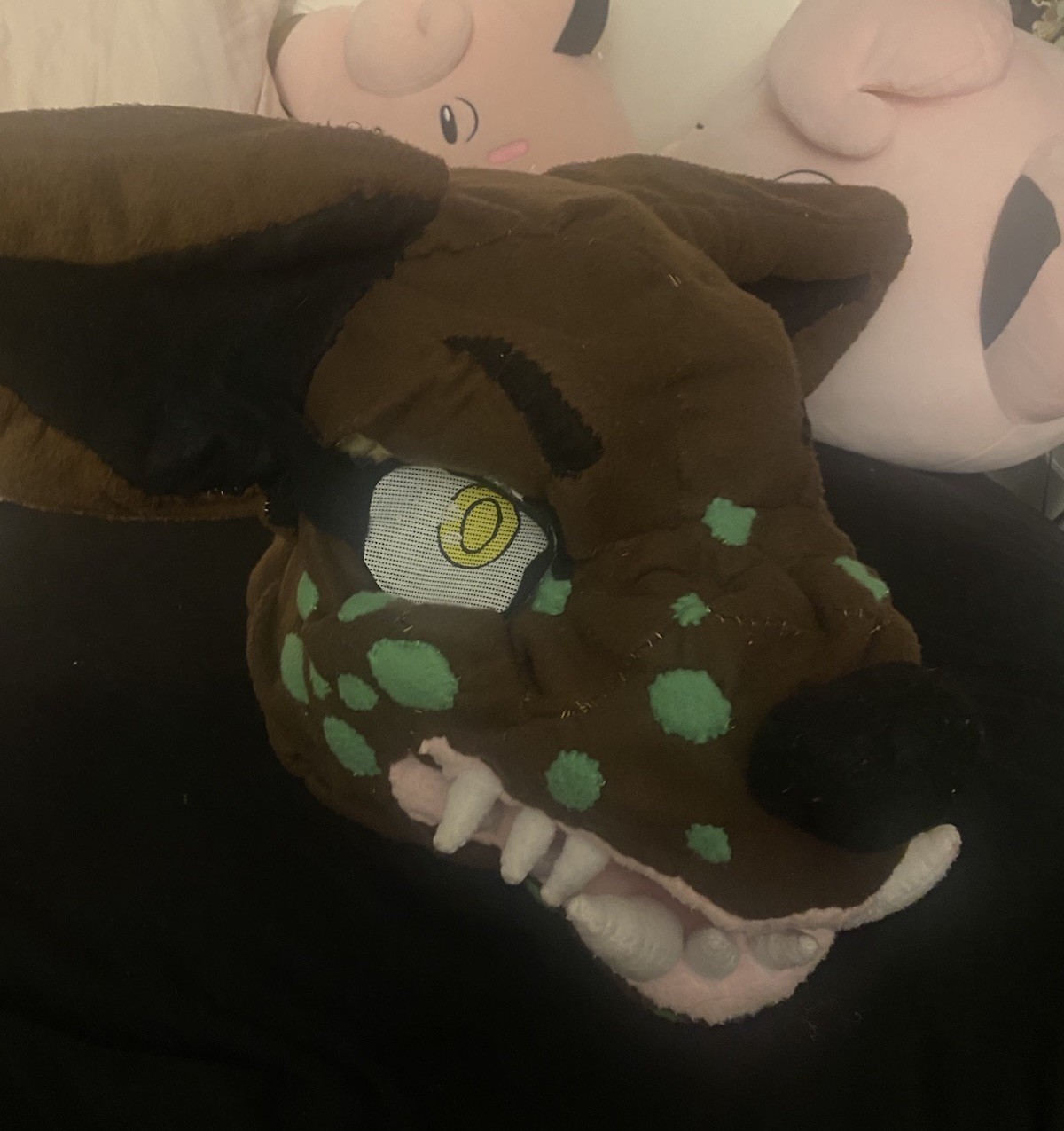 Handmade Fursuit Head Animal Full Mask Brown Green Costume Wolf  Furry