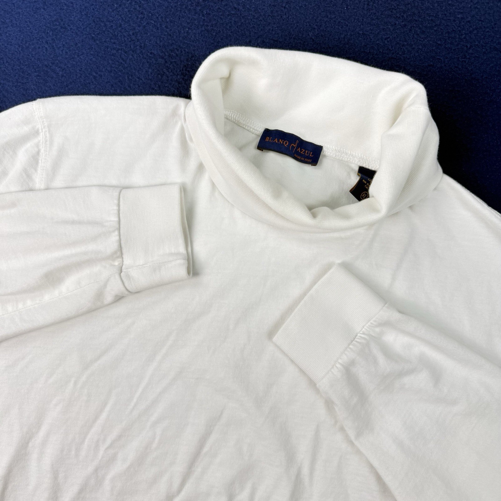 blanq azul Turtleneck Long Sleeve Top White Minimal Basic Layering Shirt Men XL