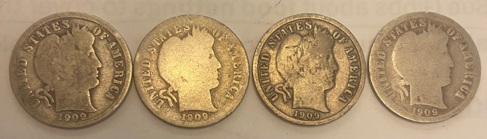 1909 set of barber dimes p&d&o&s 4 dimes all mints