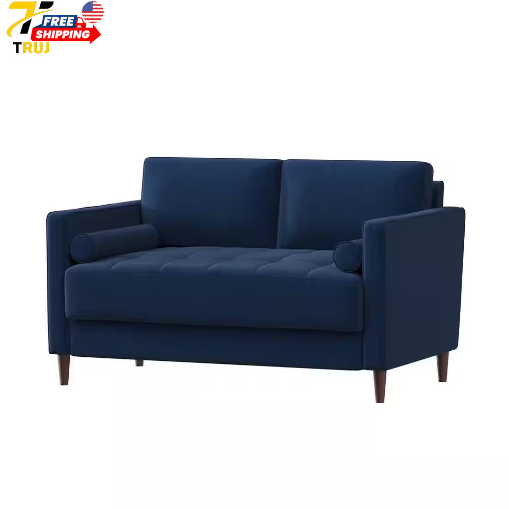Lillith 52.4" Navy Blue Tufted Polyester 2-Seater Loveseat with Square Arms NEW