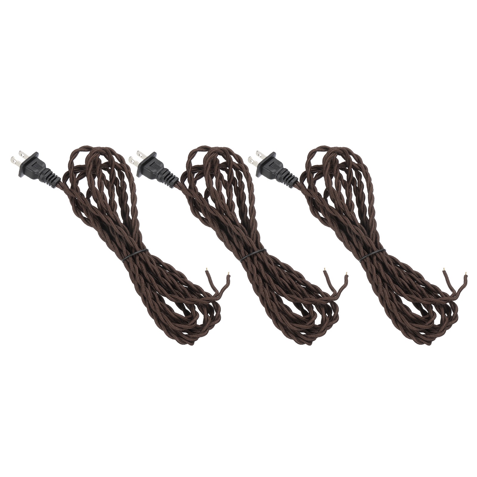 3Pcs, 8Ft 18/2 Twisted Cloth Lamp Cord with Plug Brown