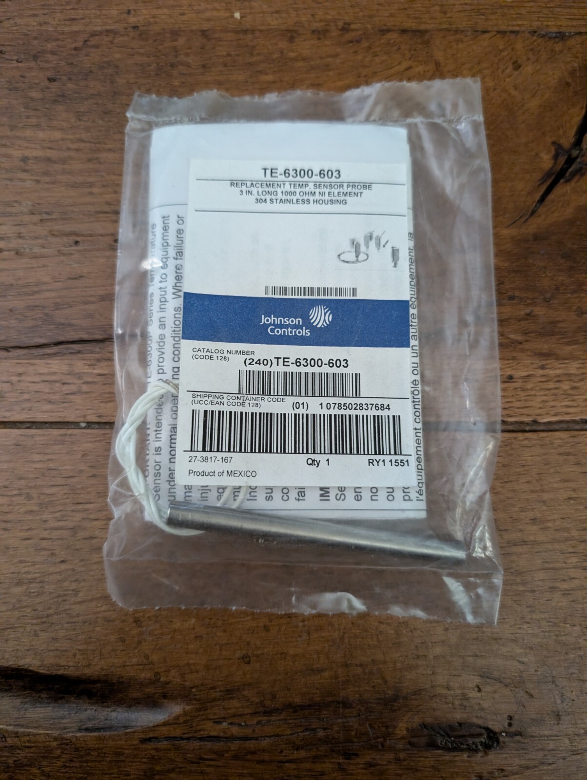 Johnson Controls TE-6300-603 Replacement Temp Sensor Probe