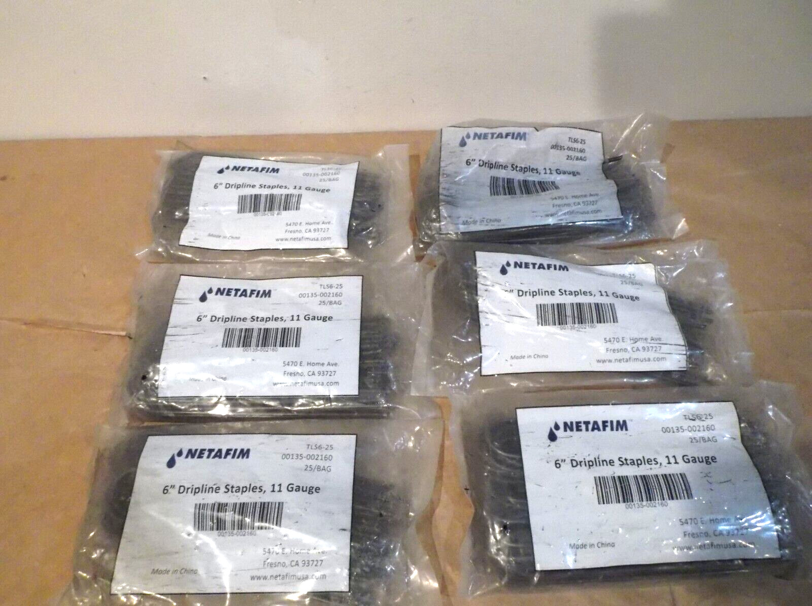 150 x Netafim  6" Dripline Staples 11 Gauge   ( 6 Bags Of 25 Each )