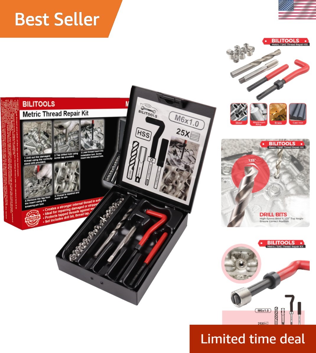 M6x1.0 Thread Repair Kit with HSS Drill & Stainless Inserts – Ultimate Solution