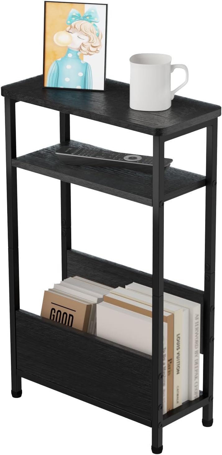 7.1" Narrow Side Table for Small Spaces, 3 Tier End with Black