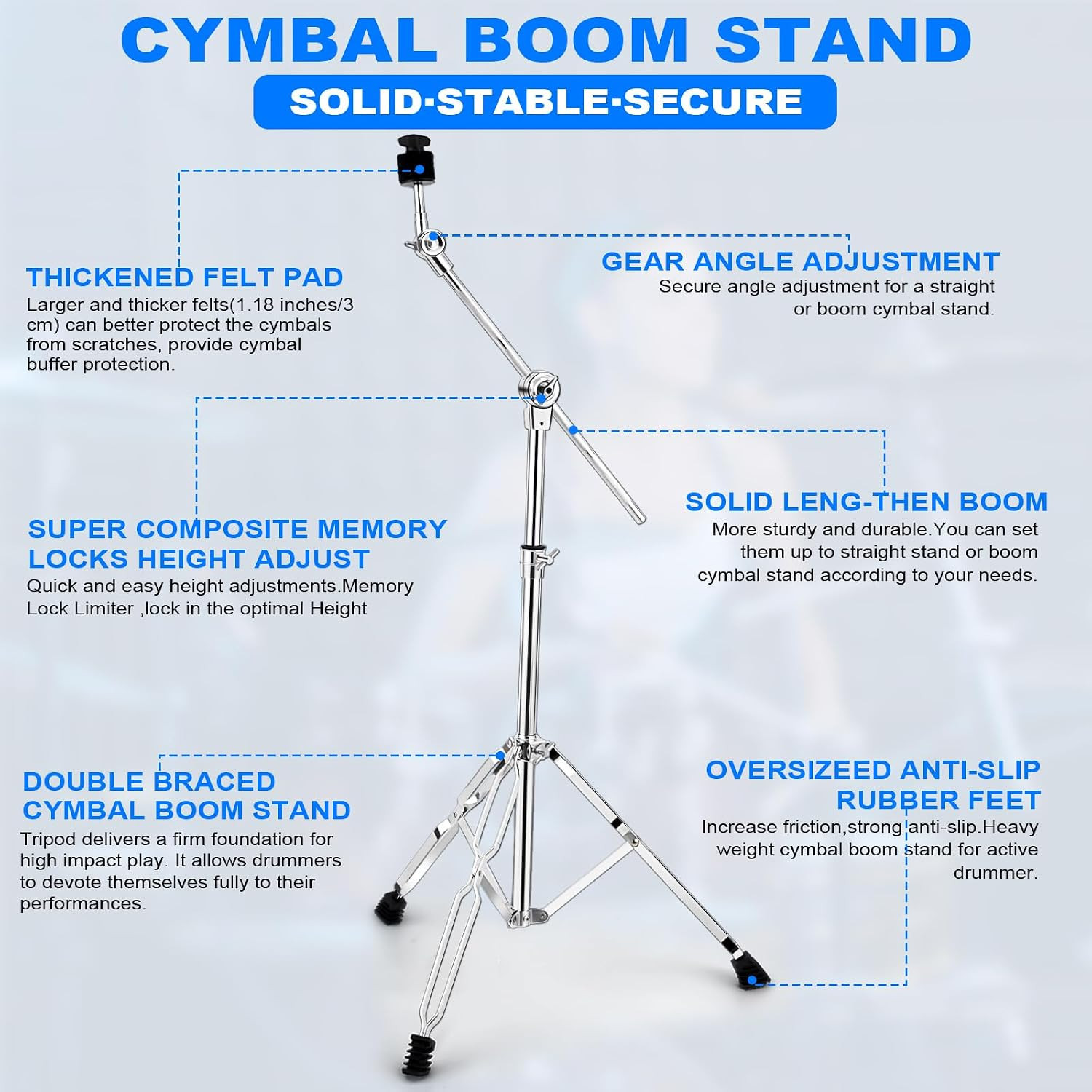 Cymbal Stand 2Pack, Standard Cymbal Boom Stand Adjustable 30"-58" Ride and Crash