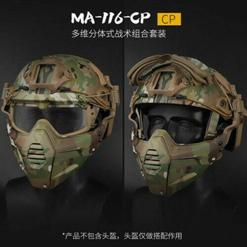 Tactical Split type Half Face Mask & Safety Goggle Lens For helmet (No Helmet)