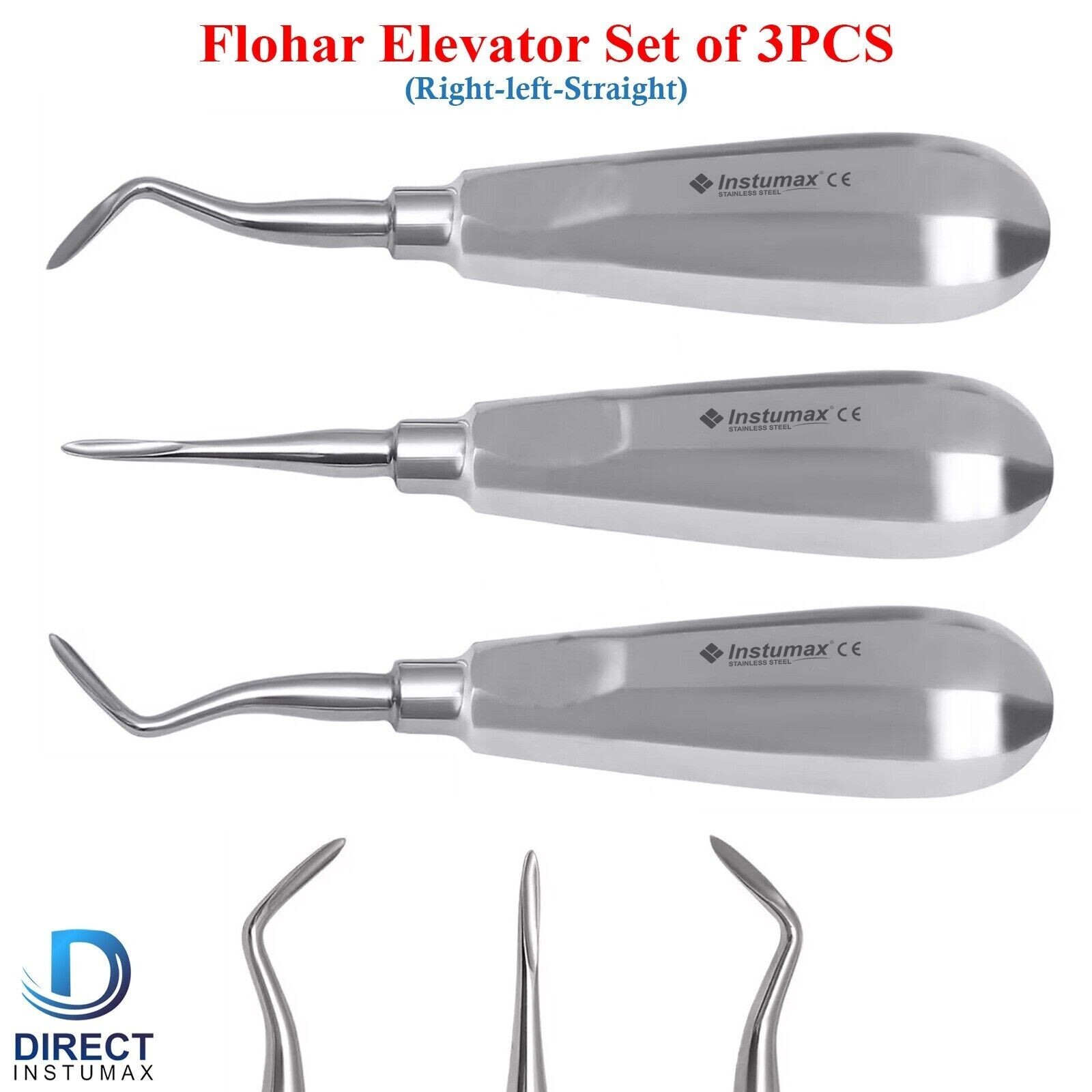 3 Pcs Dental Root Elevators FLOHR Oral Surgery PDL Luxating Elevator Instumax