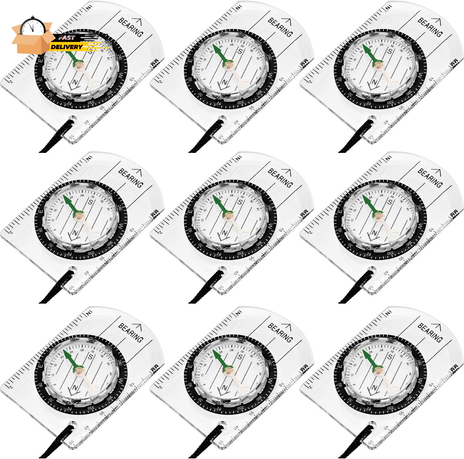 9 Pieces Orienteering Compass Hiking Backpacking Camping Compass Map Readi