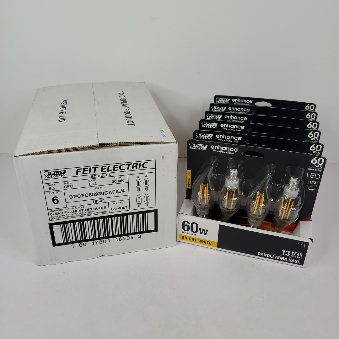 Feit Electric 60-Watt Equivalent B10 E12 Candelabra Dimmable (6 Packs of four)