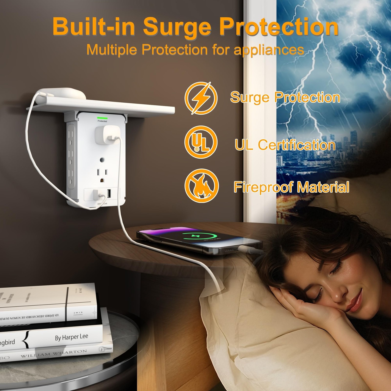 Socket Wall Shelf-CFMASTER 10 Port Surge Protector Wall Outlet, 8 Electrical ...