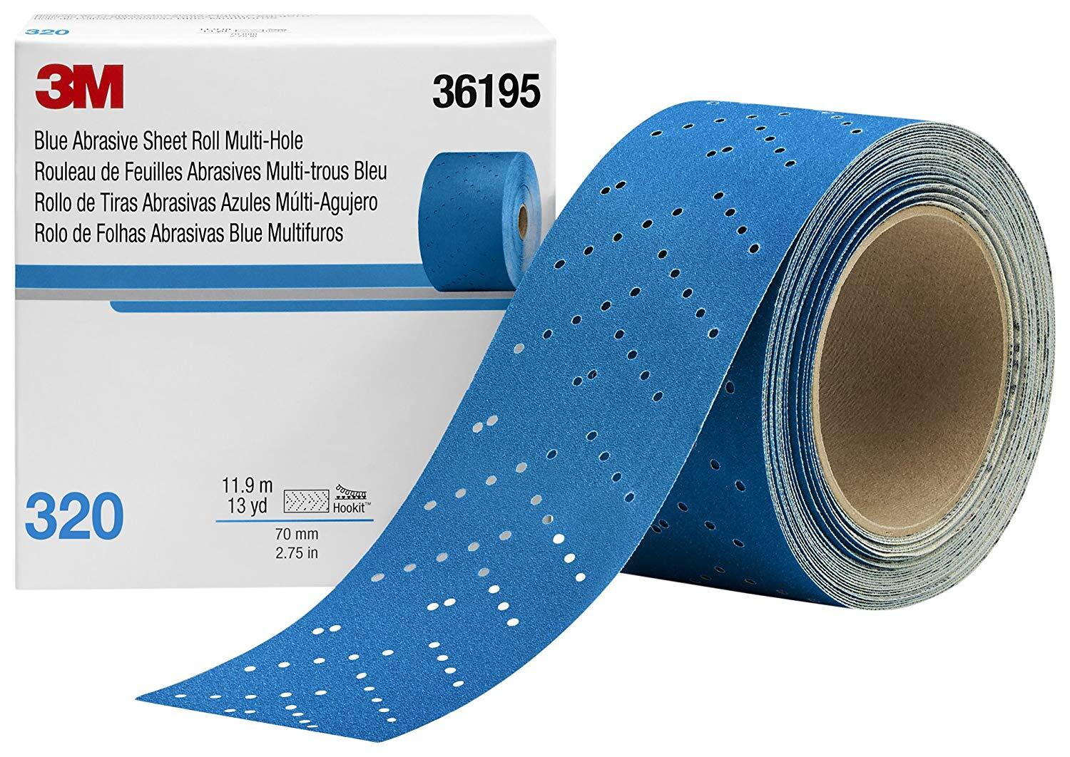 3M 36195 Hookit Blue Abrasive Sheet Roll 2.75"x13 Yard, 320 Grade