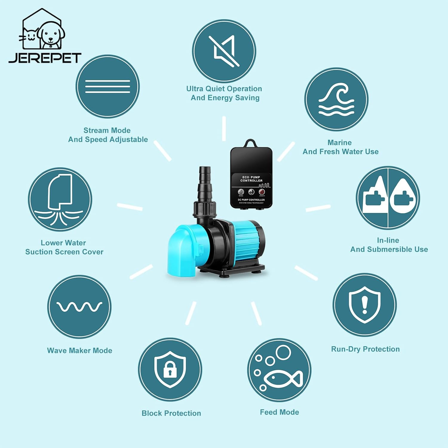 320GPH Mini Aquarium DC Water Pump with Controller, DC24V 12W Submersible Return