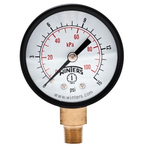 Winters 2 inch Dial Size, Economy Utility Dry Pressure Gauge, 0/15 PSI/KPA