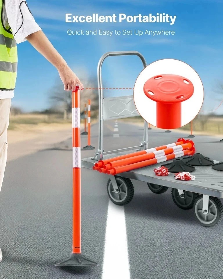 2 Packs Traffic Delineator Posts 34 in Safety Cones Weighted Base & Chains