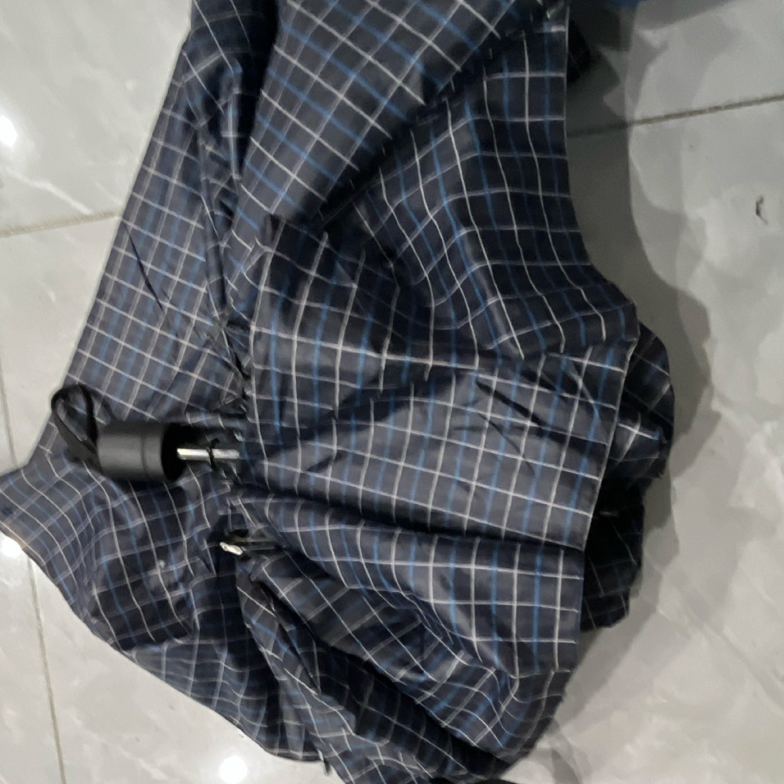Blue White Plaid Women's Compact Folding Umbrella