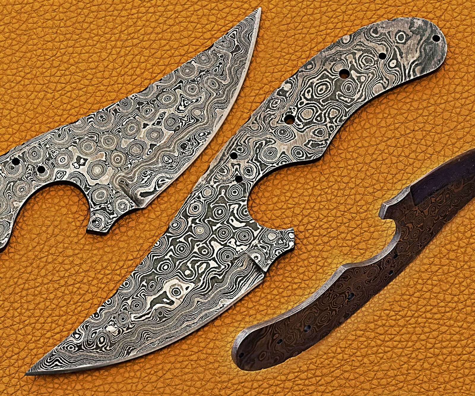 7.5" long rain drop pattern Damascus steel steel trailing point blank blade, 5mm