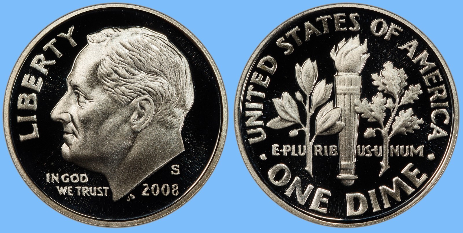 2008 S Roosevelt Dime ~ 90% Silver ~ Choice Cameo BU Proof Dime ~ 10c Coin