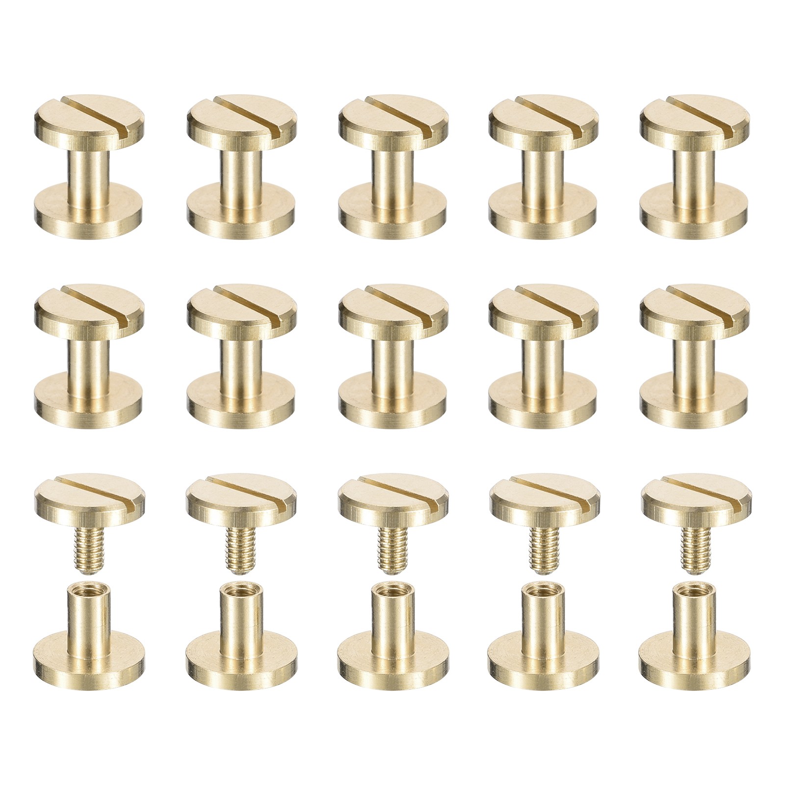 30Pack Brass Chicago Screws, 6x10mm Post Nail Stud Rivets for Leather Craft