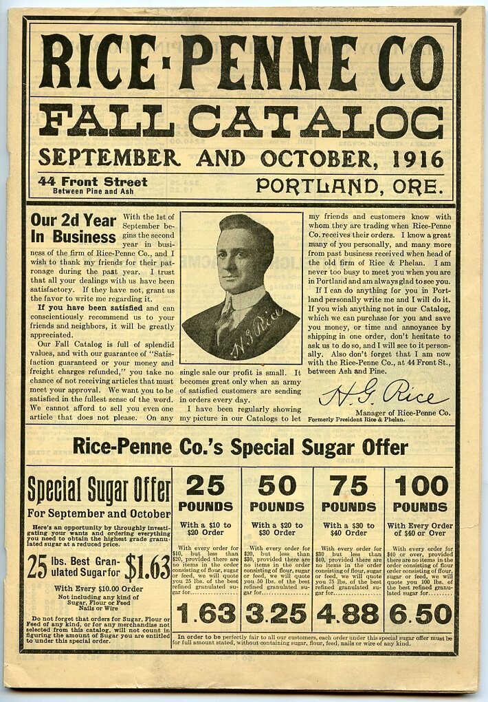 RICE PENNE CO - PORTLAND OREGON - 1916 FALL CATALOGUE - 100 PAGES + ORDER FORM