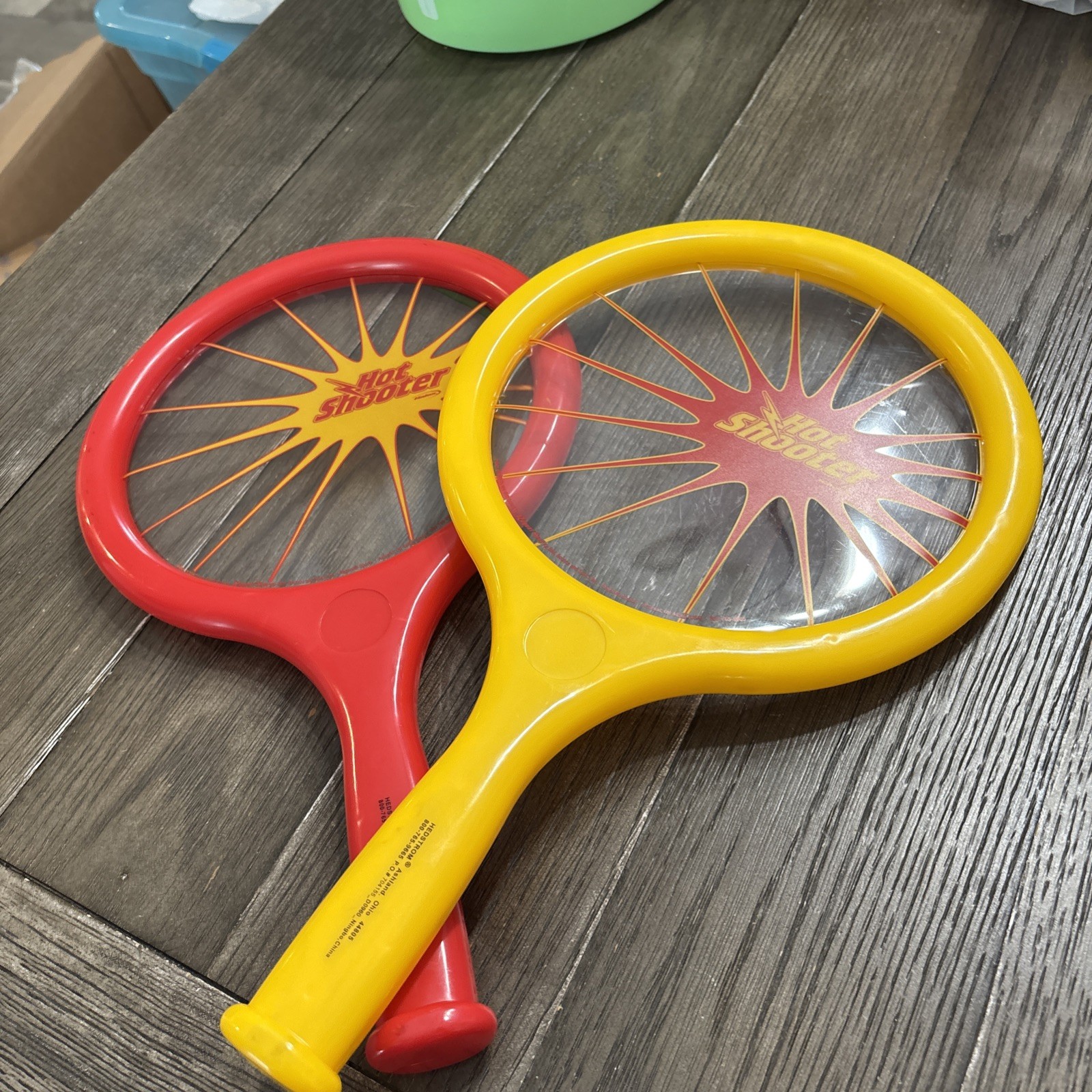 Set of 2 Red & Yellow Hot Shooter Ball Paddles; 14.5” X 9”
