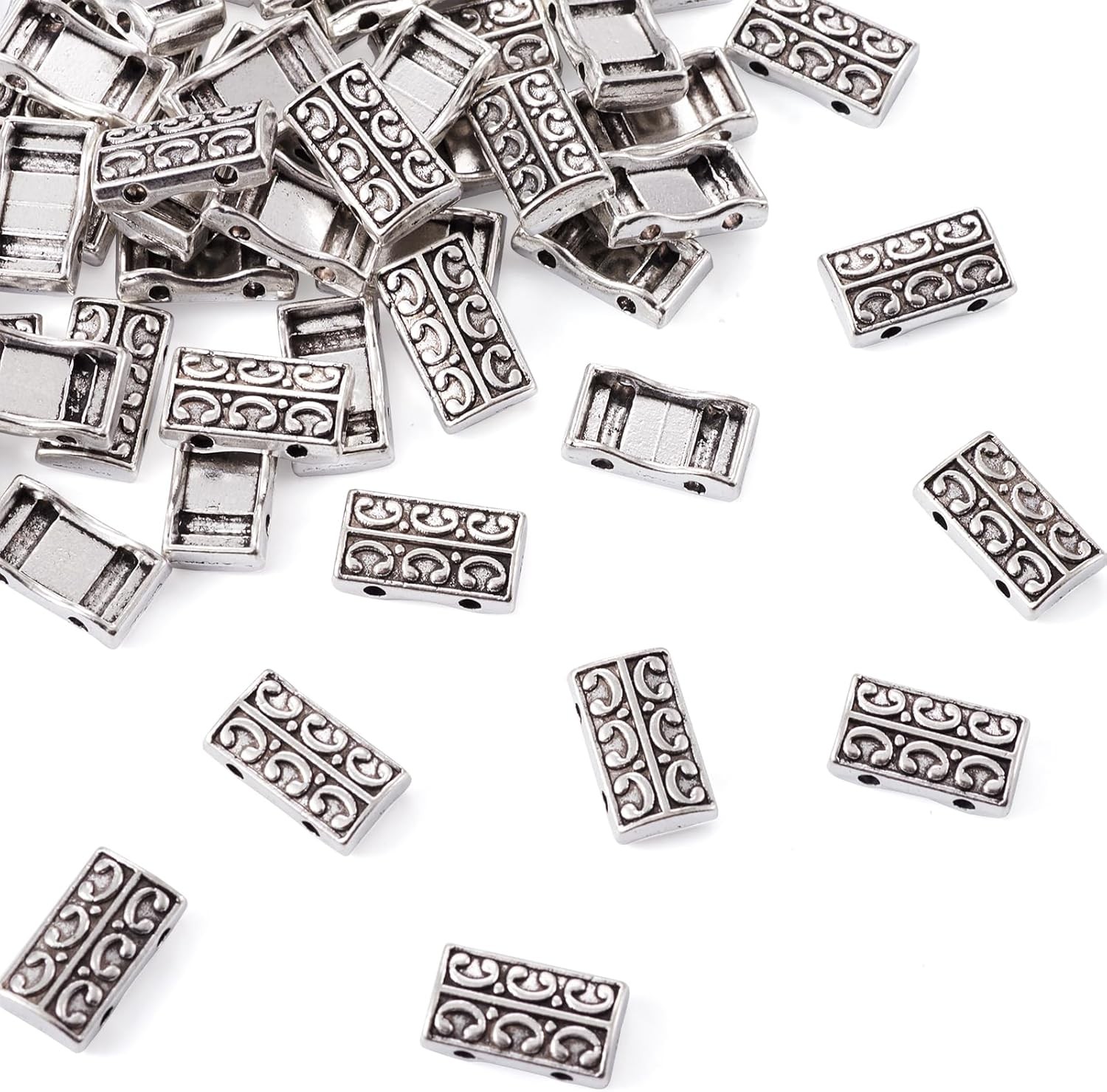 Fashewelry 50Pcs Antique Silver 2 Holes Multi-Strand Rectangle Slide Links Tibet