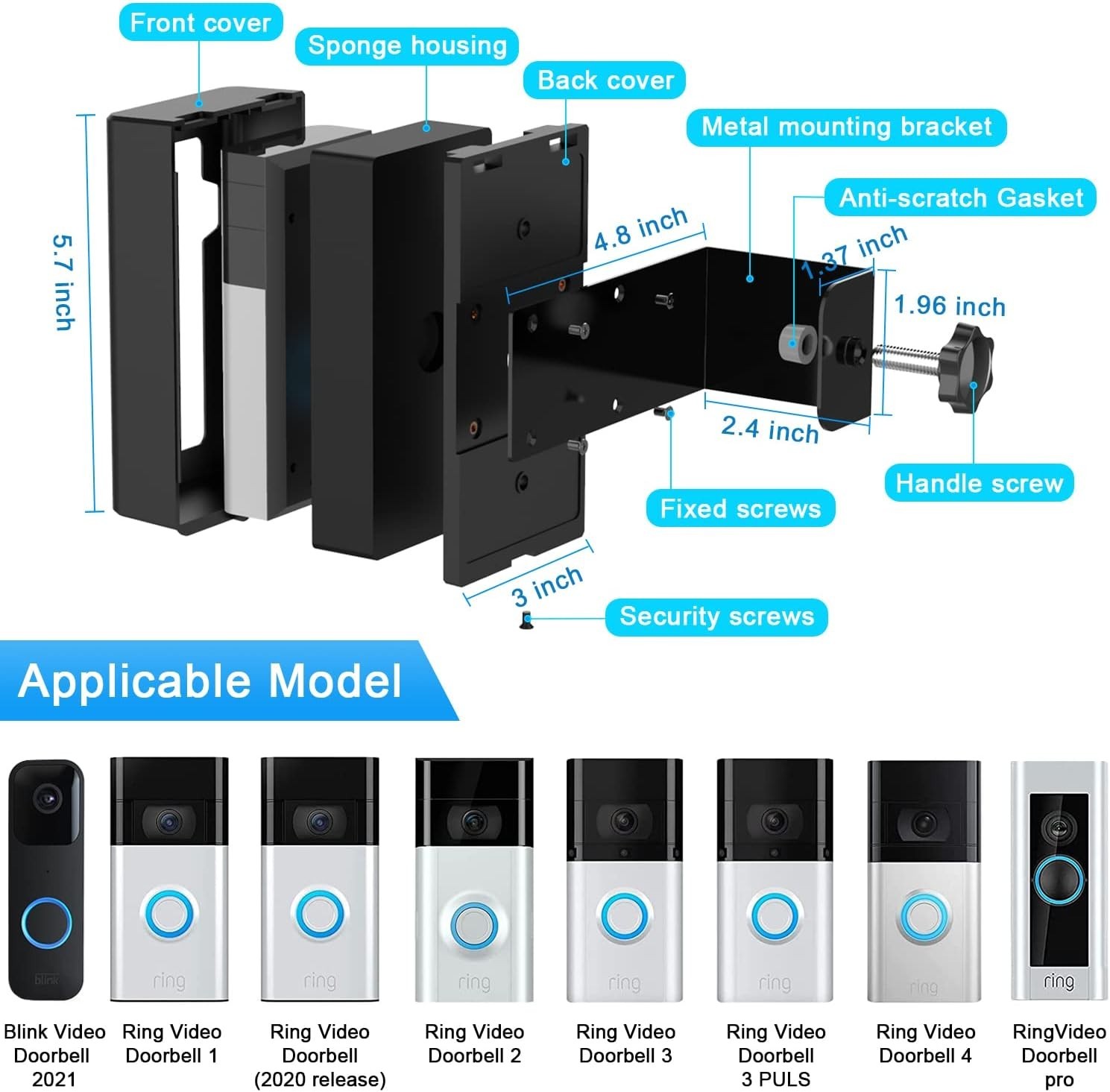Anti-Theft Adjustable Video Doorbell Mount Compatible with Ring/Blink