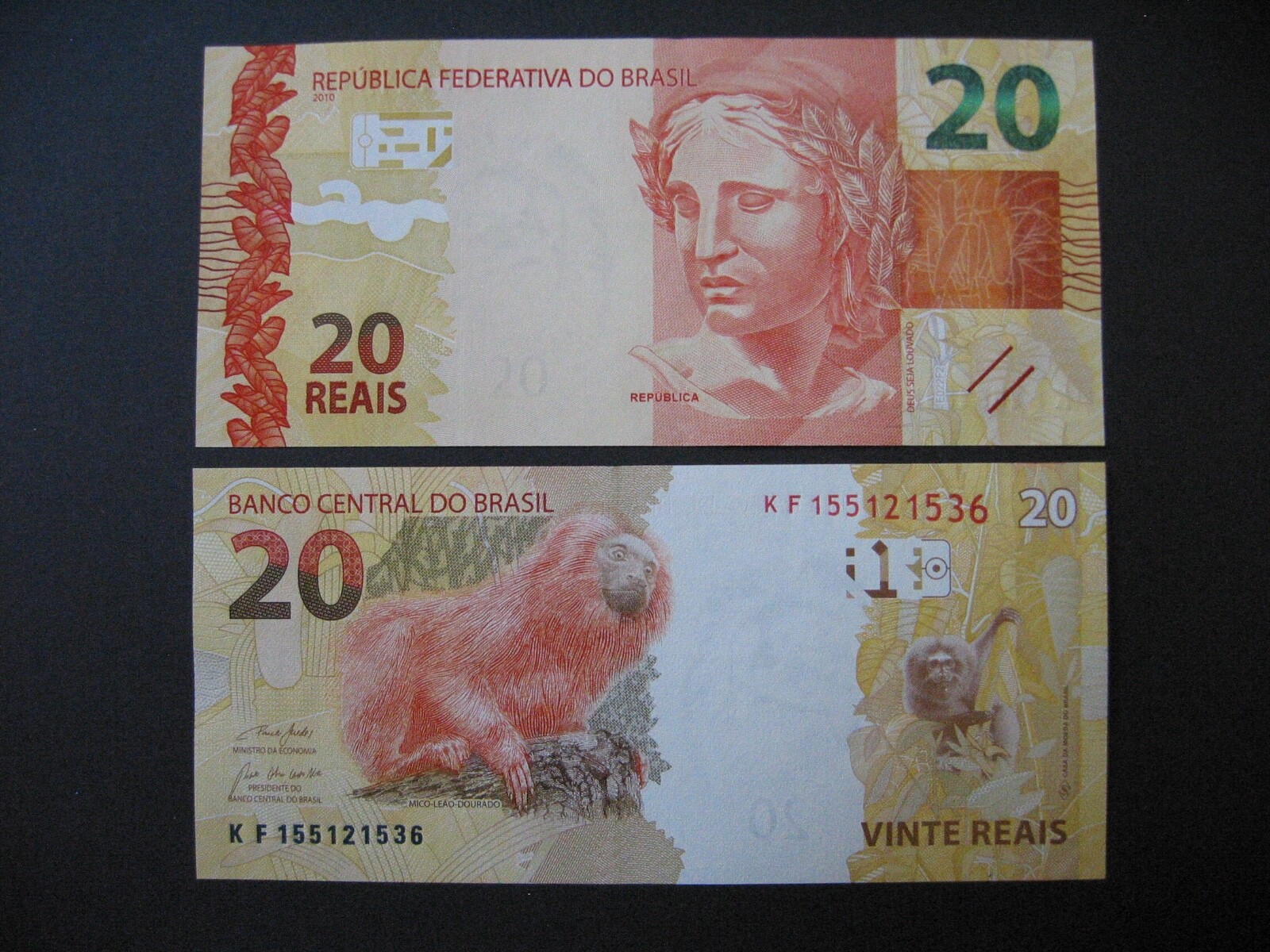 Brazil 20 Reais 2010 Series K (P255e) UNC