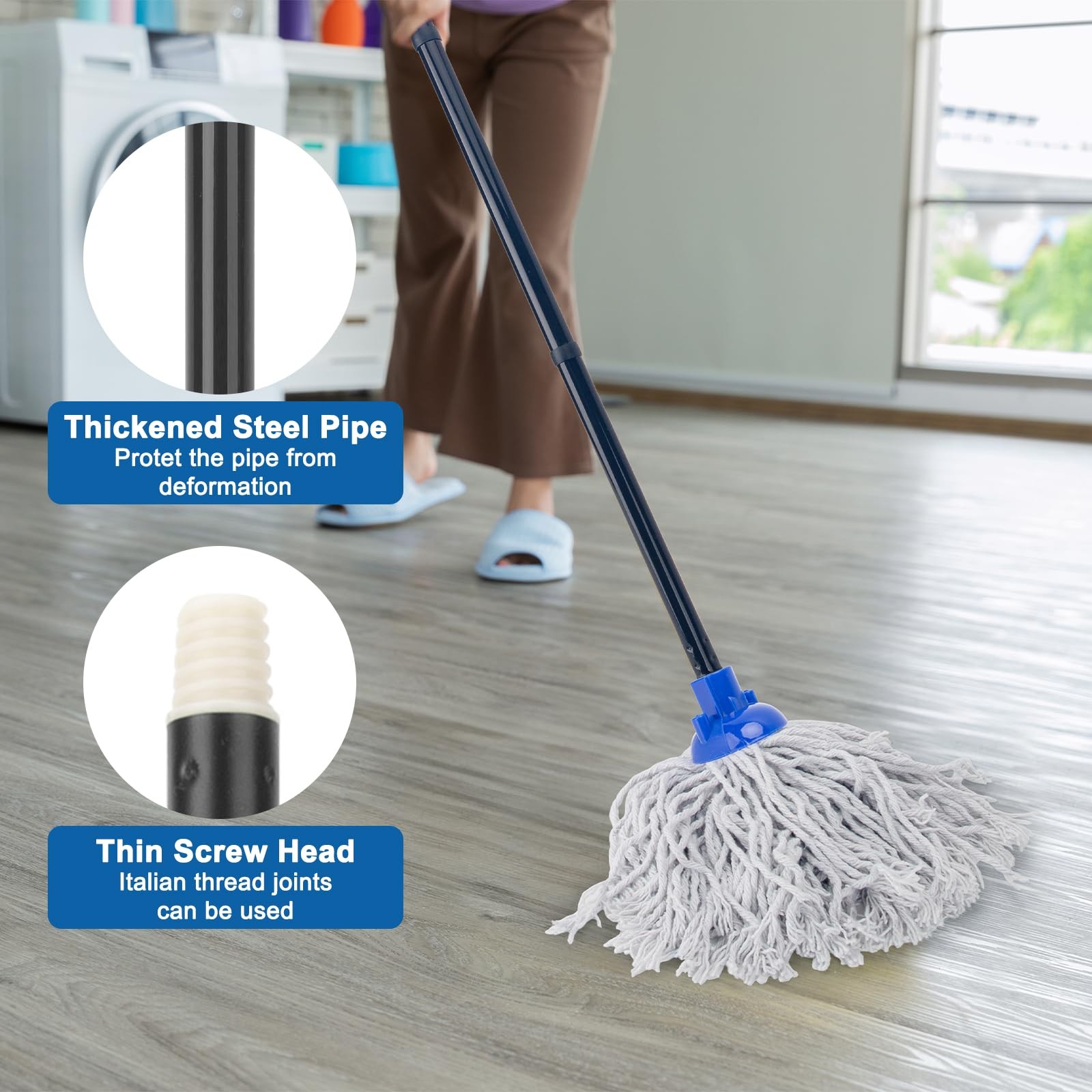 Mop for Floor Cleaning,2 Pcs Cotton String Wet Mops Replacement Head Refill C...