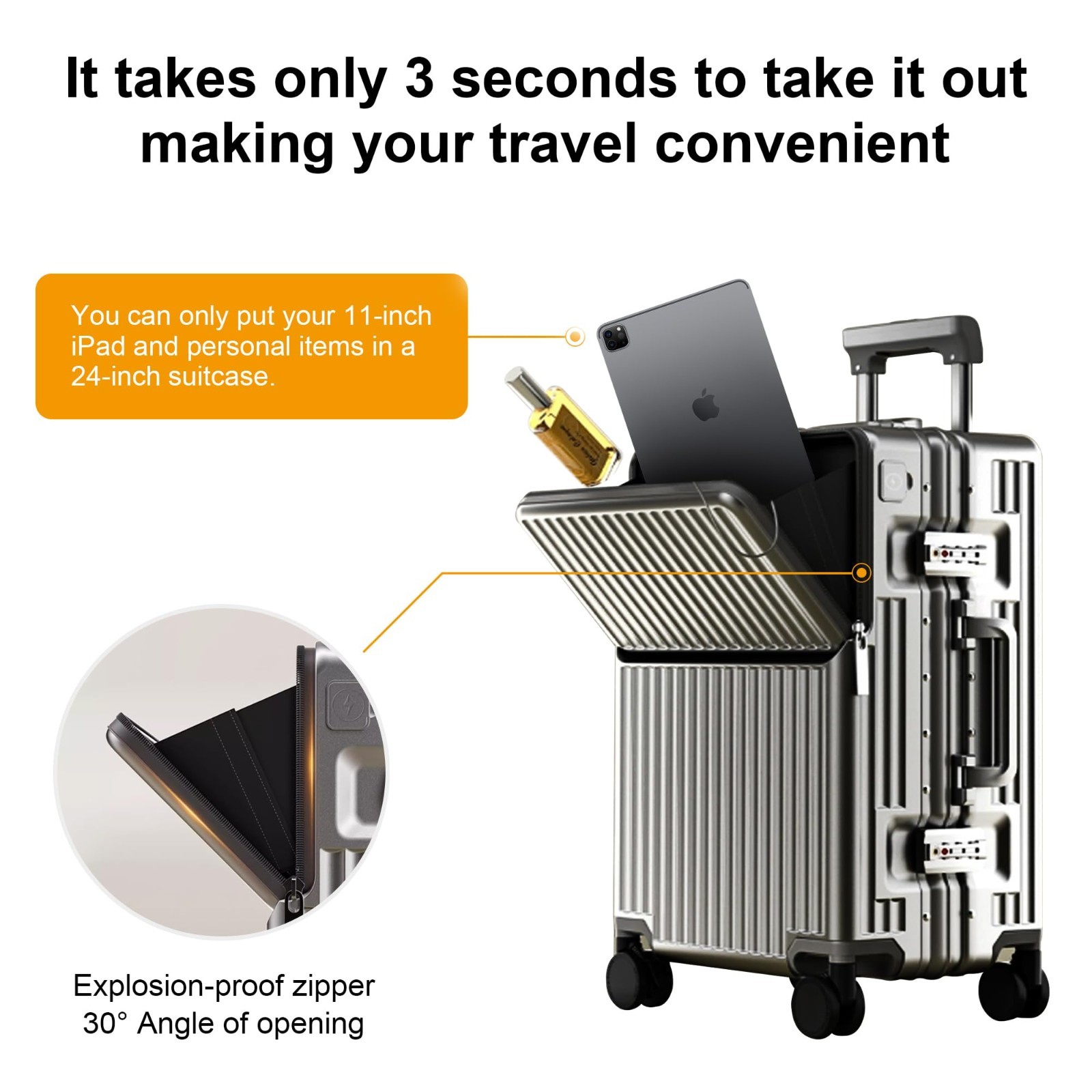 Zipperless Carry-On Suitcase, 20" Expandable Hard Shell Luggage with Spinner Whe